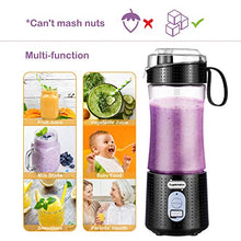 Load image into Gallery viewer, Supkitdin Portable Blender, Personal Mixer Fruit Rechargeable with USB, Mini Blender for Smoothie, Fruit Juice, Milk Shakes, 380ml, Six 3D Blades for Great Mixing (Black)

