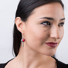 Load image into Gallery viewer, American West Sterling Silver Red Coral Gemstone Leaf and Squash Blossom Dangle Earrings
