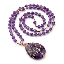 Load image into Gallery viewer, Top Plaza Natural Stone Beads Healing Crystal Amethyst Necklace Tree of Life Wire Wrapped Teardrop Gemstone Pendant Jewelry for Womens Girls Mother
