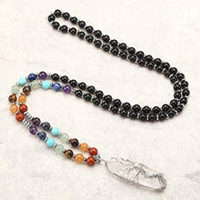 Load image into Gallery viewer, Jovivi Natural Black Obsidian 7 Chakras Healing Crystals Necklace Wire Wrapped Clear Quartz Tree of Life Pendant Healing Pointed Reiki Energy Balancing
