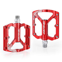 Load image into Gallery viewer, MatyKit S Shape Mountain Bike Pedals of Lightweight, Specialized 9/16" UD Bearings Ultra Strong Colorful CNC Machined Alloy Bicycle Non-Slip Pedal, Anodizing Sealed 3 Bearing Cycling Pedals (Red)
