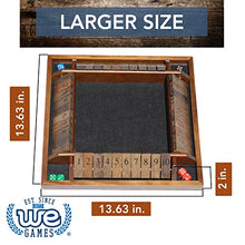 Load image into Gallery viewer, WE Games 4 Player Shut The Box Dice Board Game - Walnut Stained Wood - Large Coffee Table Size - 14 Inches, for Family and Adult Game Night Play in Classroom, Home or Bar
