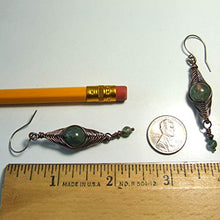 Load image into Gallery viewer, Green Moss Agate Copper Wire Wrapped Boho Dangle Earrings with Sterling Earwires - Unique Handmade Jewelry for Women
