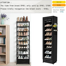 Load image into Gallery viewer, Shoes Rack,10 Tier Tall Shoe Rack - Narrow Shoe Rack with Storage Box,Fabric Covered Shoe Rack,Metal Shoe Rack Organizer,Shoe Racks for Closets,Stackable Shoe Rack,Shoe Stand,Shoe Shelf Storage(Black)

