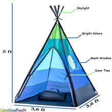 Load image into Gallery viewer, LimitlessFunN Teepee Kids Play Tent Bonus Star Lights &amp; Carrying Case for Girls &amp; Boys, Indoor &amp; Outdoor Use (Blue)
