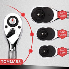 Load image into Gallery viewer, TOMMARS 1/4, 3/8, 1/2 Inch Drive Stubby Ratchet Set Mini Ratchet Quick-Release Head 72-Tooth 3-Piece
