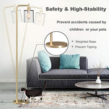Load image into Gallery viewer, Addlon LED Floor Lamp, with Hanging Glass Lamp Shade and LED Bulb for Bedroom &amp; Living Room, Modern Standing Industrial Lamp Tall Pole Lamp for Office, Brass Gold
