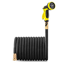 Load image into Gallery viewer, Lightweight Expandable Solid Brass Valve Connector Garden Hose with 10 Pattern Spray Nozzle - 100FT Black
