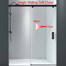Load image into Gallery viewer, YINVANI Single Sliding Soft Close Shower Door, 56”-60” ×76”, 5/16”(8mm) Clear Tempered Glass, Noiseless Frameless Bathroom Shower Doors SS11-MB607608 (Matte Black)
