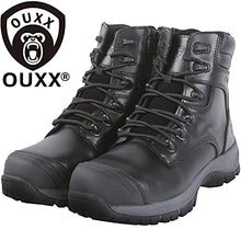 Load image into Gallery viewer, OUXX Work Boots for Men, Waterproof Steel Toe YKK Zipper Non-Slip Rubber Leather Shoes, Puncture-Proof, Breathable, Comfortable(Black, OX020, US 7.5)
