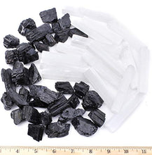 Load image into Gallery viewer, Dancing Bear Black Tourmaline &amp; Selenite Combo Pack (1 LB Each) Bulk Rough Raw Natural Stones for Good Vibes, EMF &amp; Radiation Protection, Healing Crystals, Info Cards, Cleansing Energy, Made in USA
