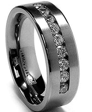 Load image into Gallery viewer, 8 MM Men's Titanium Ring Wedding Band with 9 Large Channel Set Cubic Zirconia CZ Size 9.5

