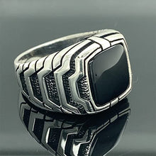 Load image into Gallery viewer, Mens Square Onyx Ring, Black Onyx Stone Ring, Modern Silver Men Ring, Signet Man Ring, 925k Sterling Silver Ring, Gift For Him
