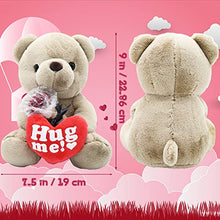 Load image into Gallery viewer, Valentine's Day Hug Me Teddy Bear, 9in Plush Heart Teddy Bear Stuffed Animal with Bow Rose Valentines Day Gift for Kids Couple Girlfriend Valentines Exchange Gift, Valentines Party Favor, Birthday
