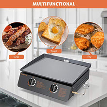 Load image into Gallery viewer, MaxKare Tabletop Gas Grill Griddle - 22 Inch BBQ Propane Portable Grill with 2-Adjustable Burners Grill Pan Cast Iron Smokeless Griddle for Indoor Outdoor Camping
