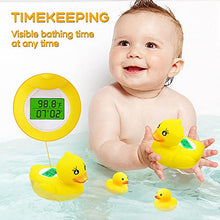 Load image into Gallery viewer, Baby Bath Thermometer Floating Toy, BabyElf Rubber Duck Thermometer for Infants, Water and Room Safty Thermometer for Bathtub Bath Pool, with Temperature Warning, 2 Extra Duck Toys
