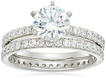 Load image into Gallery viewer, Platinum-Plated Sterling Silver Round Ring Set made with Swarovski Zirconia (1 Carat Center Stone), Size 7
