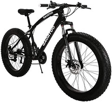 Load image into Gallery viewer, PanAme 26 inch Fat Tire Mountain Bike, High-Carbon Steel Frame, 21-Speed, Disc Brake and Shock Absorber Fork, Black
