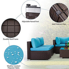 Load image into Gallery viewer, U-MAX 7 Pieces Outdoor Patio Furniture Set, All Weather Brown PE Rattan Wicker Sofa Set, Sectional Furniture Conversation Set with Cushions and Coffee Table for Porch Garden Poolside, Blue
