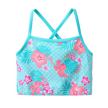 Load image into Gallery viewer, TFJH E Girls Swimsuits Long Sleeve Tankini Rashguard Sets Beachwear UV 50+ Cyan Flower 10A
