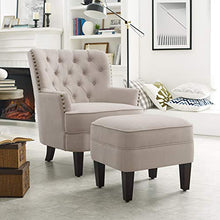 Load image into Gallery viewer, Rosevera Gustavo Collection Fabric Nailhead Club, Contemporary Accent Chairs, Beige with Ottoman
