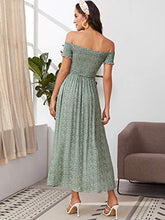 Load image into Gallery viewer, Floerns Women's Boho Floral Print Off Shoulder Split Long A Line Dress Brown XS
