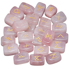 Load image into Gallery viewer, mookaitedecor Rune Stones Set with Engraved Elder Futhark Alphabet Crystal Meditation Divination,Rose Quartz
