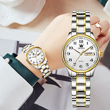 Load image into Gallery viewer, Small Dial Silver and Gold Watches for Women,Fashion Ladies Day and Date Watch,Stainless Steel Lady Wristwatch Large Number,OLEVS Waterproof Woman Watches Two Tone Dress Female Watch relojes de Mujer
