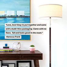 Load image into Gallery viewer, Brightech Carter - Floor Lamp for Mid Century Modern Living Rooms - Contemporary Office &amp; Bedroom Standing Light - Tall Pole, Drum Shade Lamp with Walnut Wood Finish
