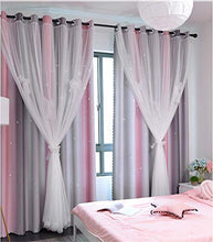 Load image into Gallery viewer, Yancorp Curtains for Girls Bedroom Kids Curtain Hollow-Out Star Window Nursery Curtain 63 inches Length Room Darkening Grommet 2 Layers (Pink Grey, W52 X L63)
