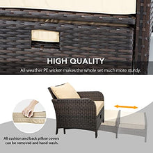 Load image into Gallery viewer, LeveLeve Balcony Furniture 5 Piece Patio Conversation Set, PE Wicker Rattan Outdoor Lounge Chairs with Soft Cushions 2 Ottoman&amp;Glass Table for Porch, Lawn-Brown Wicker (Sand)
