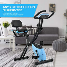 Load image into Gallery viewer, Folding Exercise Bike with 10-Level Adjustable Magnetic Resistance | Upright and Recumbent Foldable Stationary Bike is the Perfect Workout Bike for Home Use for Men, Women, and Seniors (Black/Blue)

