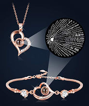 Load image into Gallery viewer, Udalyn I Love You Pendant Necklace Bracelets Set for Women 100 Languages Projection Love Heart Memory Jewelry Set Best Valentine's Day Present Gift for Her
