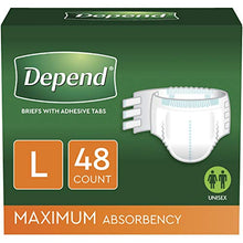 Load image into Gallery viewer, Depend Incontinence Protection with Tabs, Unisex, Large (35–49" Waist, over 170 lbs), Maximum Absorbency, 48 Count (3 Packs of 16)
