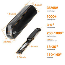 Load image into Gallery viewer, X-go Ebike Battery 48V/36V 13AH/10AH Lithium ion Battery with Charger, USB Port, Electric Bike Battery for 500W/1000W Bike Motor Black (36V 15AH 500W)
