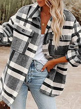 Load image into Gallery viewer, FCSONU Women's Flannel Plaid Shirts Long Sleeve Shacket Jacket Button Down Winter Coats with Pockets Black
