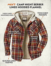 Load image into Gallery viewer, Legendary Whitetails Men's Camp Night Berber Lined Hooded Flannel Shirt Jacket, Cardinal Arrowood Plaid, 3X-Large
