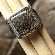 Load image into Gallery viewer, Genuine Black Rutilated 925 Solid Sterling Silver Men's Ring Size 6.75
