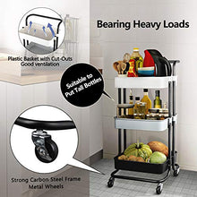 Load image into Gallery viewer, QiMH 3 Tier Rolling Storage Cart Heavy Duty Mobile Rolling Utility Cart with Handle Wheels Multifunction Large Storage Shelves Organizer with Mesh Basket Trolley for Kitchen, Bathroom, Bedroom, Office
