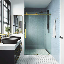 Load image into Gallery viewer, VIGO VG6044MGCL6076 2.75"L -60.0"W -76.0"H Elan Cass Aerodynamic Frameless Sliding Shower Door with Clear Tempered Glass and Stainless Steel Hardware in Matte Gold Finish with Reversible Handle
