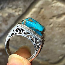 Load image into Gallery viewer, Gorgeous Blue Mohave Copper Turquoise 925 Sterling Silver Men's Ring Size 7, 8, 9, 10, 11, 12, 13

