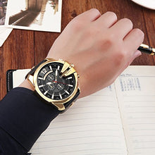 Load image into Gallery viewer, Men Watches Luxury Date Gold Male Fashion Leather Strap Outdoor Casual Sport Wristwatch with Big Dial (Gold Black)

