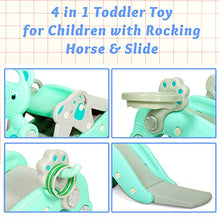 Load image into Gallery viewer, Kinbor Baby 4 in 1 Rocking Horse Slide Set Toddler Climbing and Animal Rocker with Basketball Hoop and Ferrule Indoor and Outdoor for Boys and Girls

