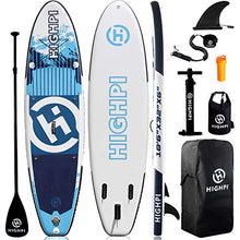 Load image into Gallery viewer, Highpi Inflatable Stand Up Paddle Board 10'6''x32''x6''W Premium SUP Accessories &amp; Backpack, Wide Stance, Surf Control, Non-Slip Deck, Leash, Paddle and Pump, Standing Boat for Youth &amp; Adult…
