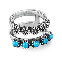 Load image into Gallery viewer, American West Sterling Silver Blue Turquoise Gemstone 5-Stone Split Band Flower Ring Size 5
