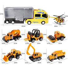 Load image into Gallery viewer, DOLIVE Construction Die-cast Car Toys Kids Alloy Metal Vehicles Play Mat Set,Excavator Cement Dump Truck Tractor Helicopter,Carrier Truck with Sounds n Lights, Gift Pack for 3 4 5 Year Old Boys Girls
