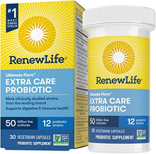Load image into Gallery viewer, Renew Life Adult Probiotics 50 Billion CFU Guaranteed, 12 Strains, For Men &amp; Women, Shelf Stable, Gluten Dairy &amp; Soy Free, 30 Capsules, Ultimate Flora Extra Care- 60 Day Money Back Guarantee
