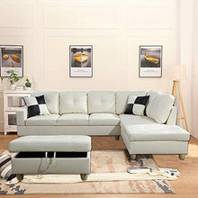 Load image into Gallery viewer, Ainehome Faux Leather 3 Piece Sectional Sofa Couch Set, L-Shaped Modern Sofa with Chaise Storage Ottoman and Pillows for Living Room Furniture, Right Hand Facing Sectional Sofa Set White
