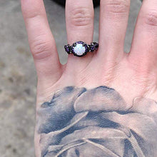 Load image into Gallery viewer, OPALTOP Black Gun Plated 6.5MM Round White Opal Created Amethyst Ring Band (9)
