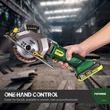 Load image into Gallery viewer, Circular Saw Cordless, POPOMAN 4-1/2" Mini Saw 20V, 1H Fast Charger, 9.5'' Base Plate, One Hand Control, 2.0Ah Battery, Laser Guide, Cutting Depth 1-11/16'' (90°), 1-3/8'' (0°-45°), Wood metal Cuts
